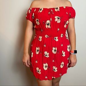 Pink Floral Ruched Waist Dress